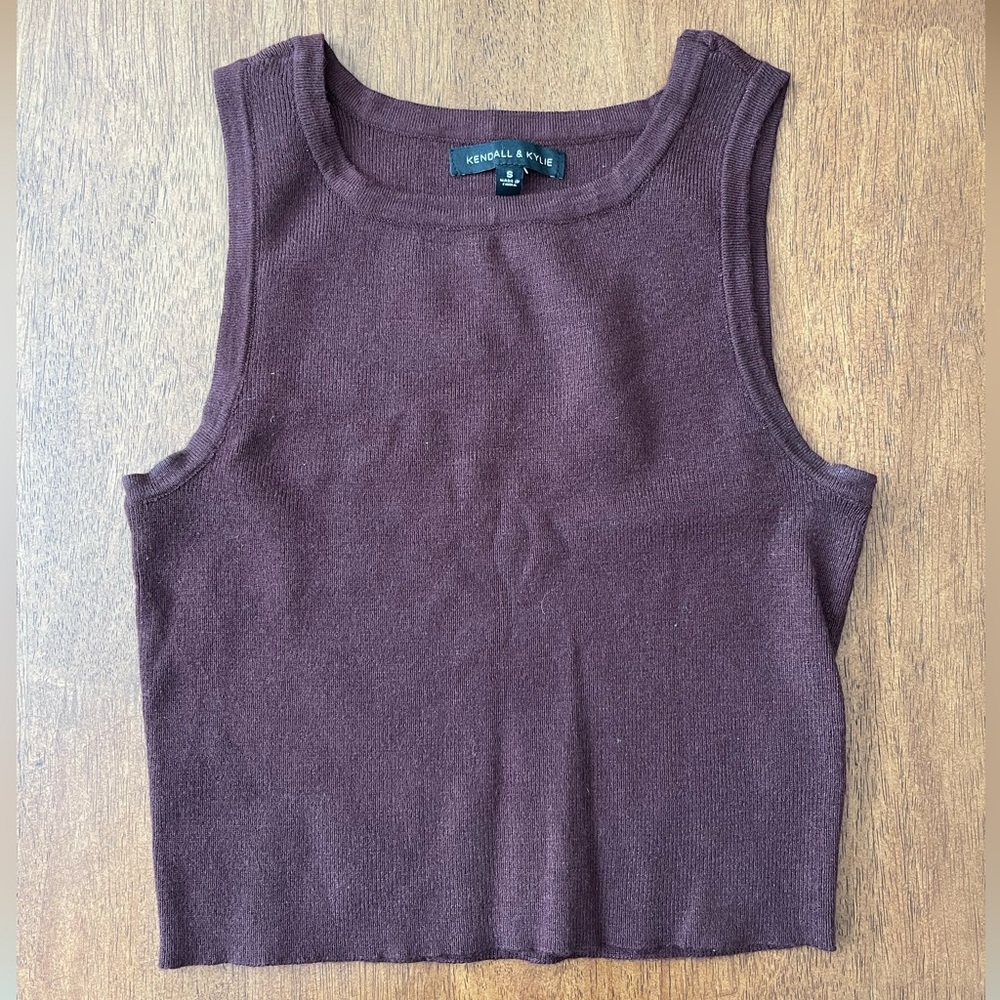 Kendall & Kylie Cropped Sweater Knit Tank Brown